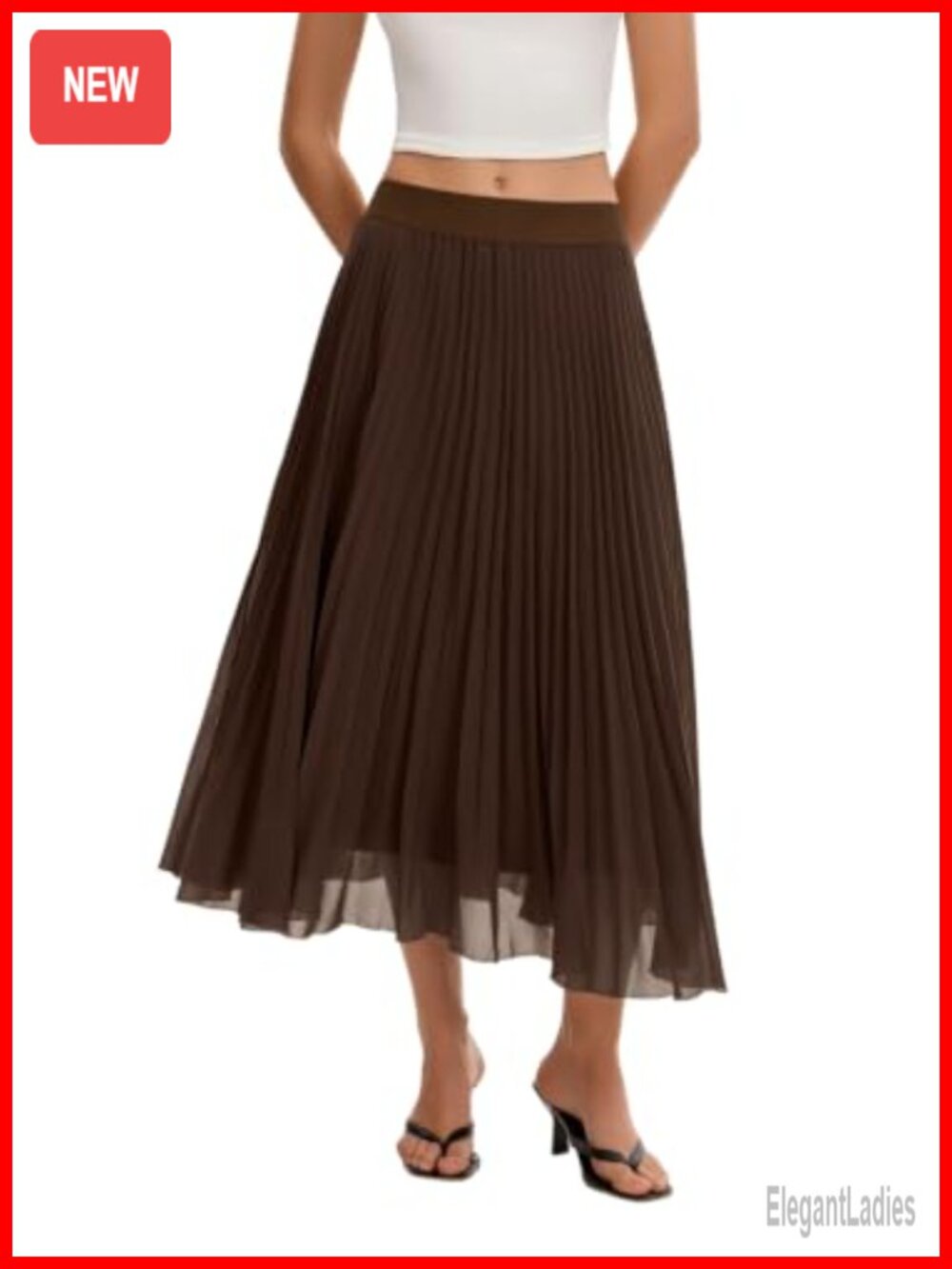 Flowy Pleated Chiffon Midi Skirt High Waist A-Line Swing